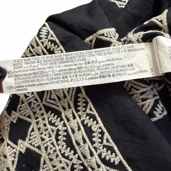 ZARA BOHO LINEN BLEND MIDI SKIRT BLACK & WHITE EMBROIDERED WESTERN AZTEC SIZE XS - Picture 6 of 6